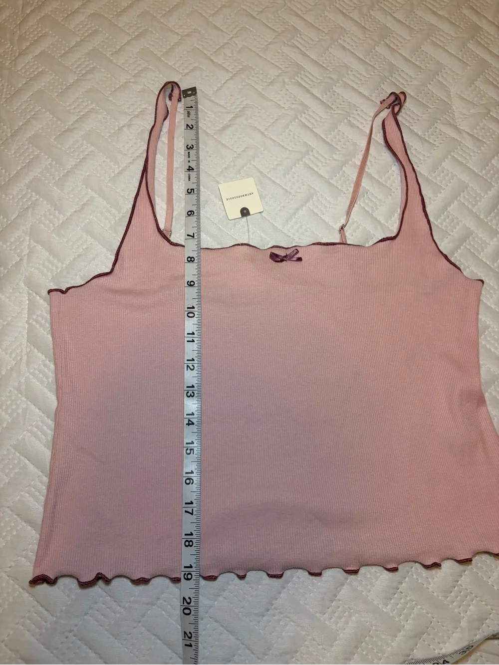 Anthropologie LyreBird | Pink Ribbed Square-Neck Pointelle Sleep Cami NWT